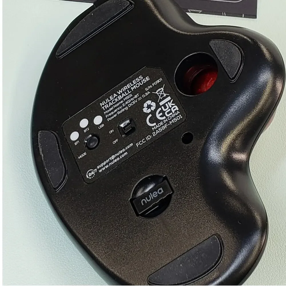Nulea M501 Wireless Trackball Mouse Easy Thumb Control RED BALL Black Body